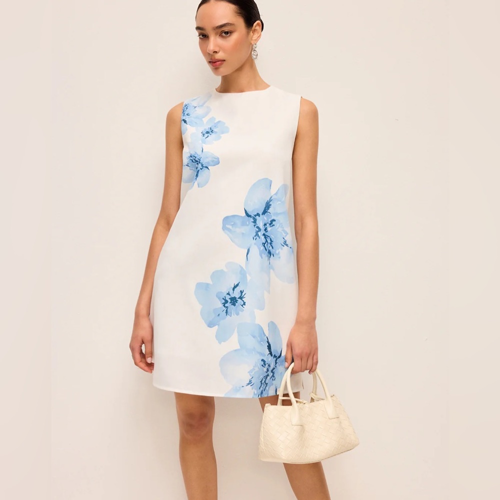 New $22 Commense Elegant Floral Sleeveless Dress in White and Blue  Large